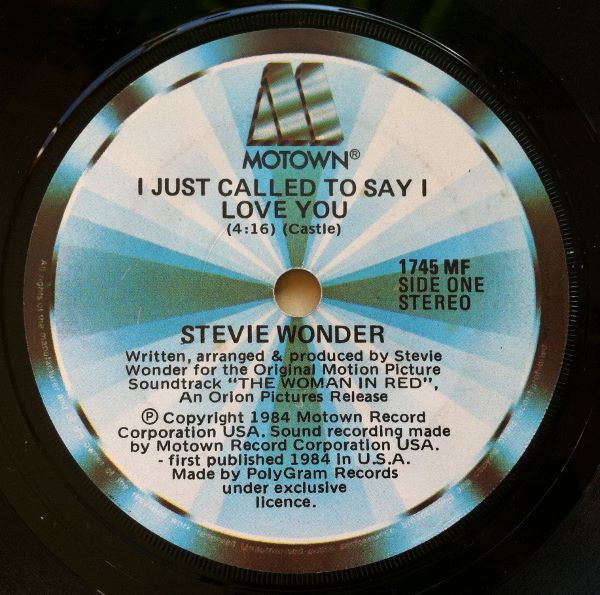 STEVIE WONDER - I JUST CALLED TO SAY I LOVE YOU - SINGLE 7'' VINYL - Wah Wah Records